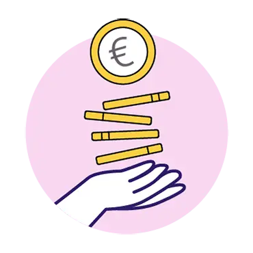 Transparente png Illustration einer Hand in einem pinken Kreis, die Euro-Münzen in der offenen Hand hält.