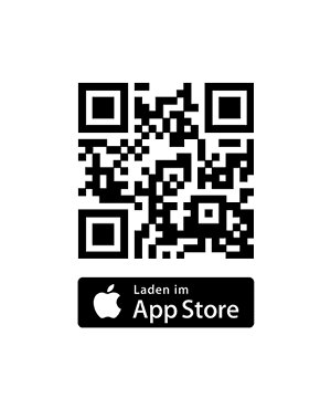 QR-Code zum Herunterladen einer App über den Apple App Store. Darunter befindet sich das App Store-Logo mit dem Text 'Laden im App Store'
